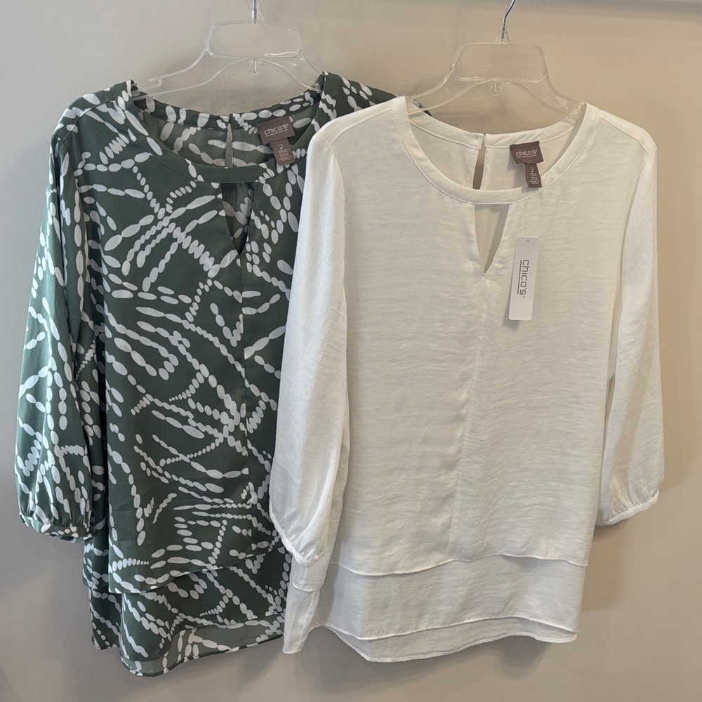 Chico's NWT White Keyhole Layered Top & NWOT Green and White Keyhole Layered Top